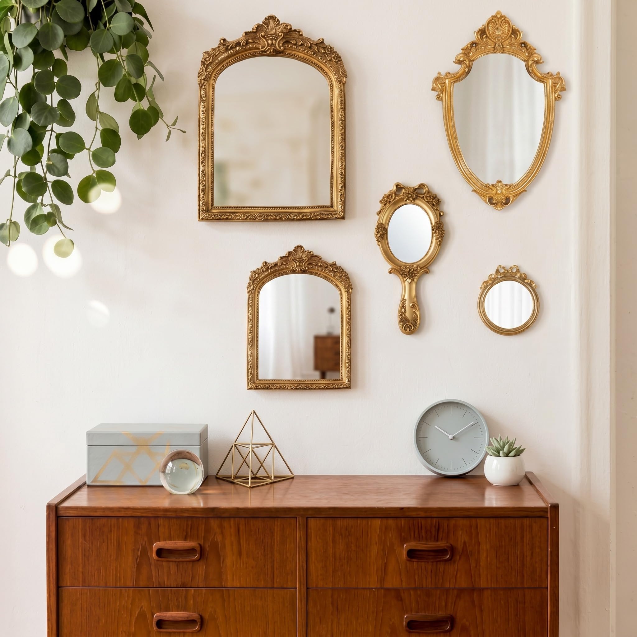 vintageミラー Amazon.com: BrightRow 5 Pcs Vintage Gold Mirror Luxury Set Small